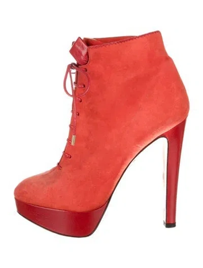 Pre-owned Charlotte Olympia Suede Lace-up Boots In Red
