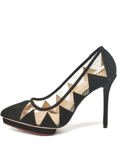 Pre-owned Charlotte Olympia Suede Platform Heel Pumps In Black