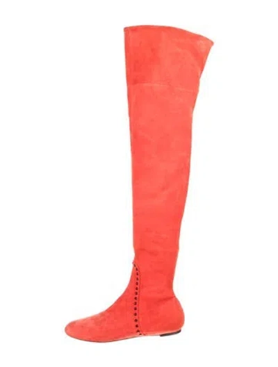 Pre-owned Charlotte Olympia Suede Studded Accents Boots In Red
