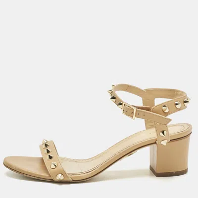 Pre-owned Charlotte Olympia Tan Leather Spike Embellished Ankle Strap Sandals Size 37 In Brown