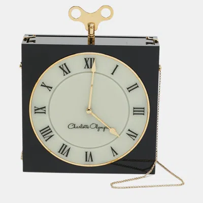Pre-owned Charlotte Olympia Time Piece Black/white Acrylic Perspex Chain Clutch