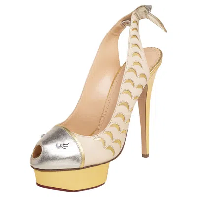 Charlotte Olympia Tri Color Leather Seaside Platform Sandals Size 39 In Neutral