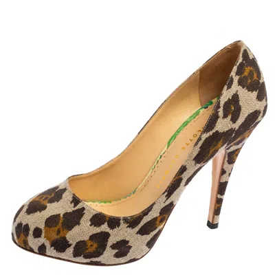 Charlotte Olympia Tricolor Animal Print Canvas Platform Pumps In Brown