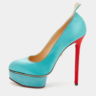 Charlotte Olympia Turquoise/red Satin Josephine Platform Pumps In Blue