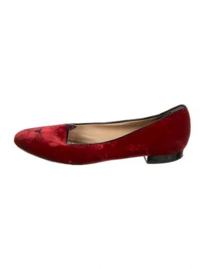 Pre-owned Charlotte Olympia Velvet Embroidered Accent Flats In Red