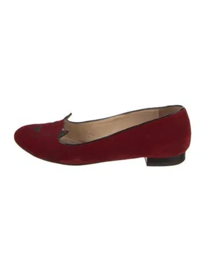 Pre-owned Charlotte Olympia Velvet Embroidered Accent Loafers In Red