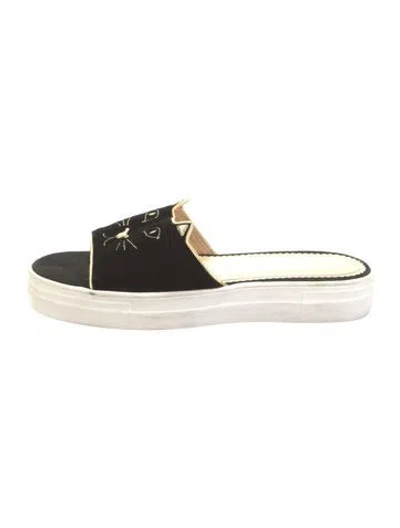 Pre-owned Charlotte Olympia Velvet Embroidered Accent Slides In Black