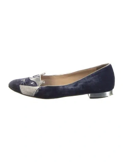 Pre-owned Charlotte Olympia Velvet Graphic Print Ballet Flats In Blue