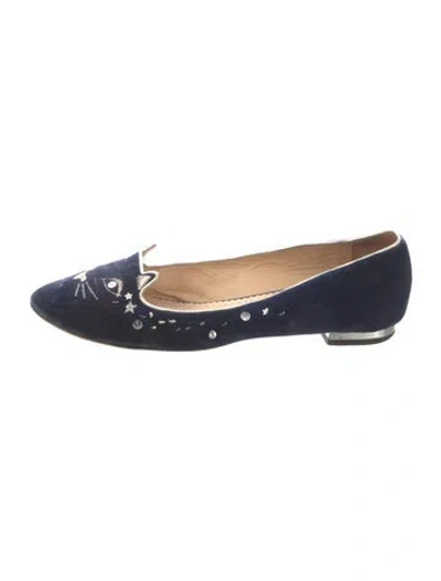 Pre-owned Charlotte Olympia Velvet Graphic Print Ballet Flats In Blue