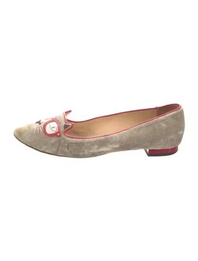 Pre-owned Charlotte Olympia Velvet Graphic Print Ballet Flats In Neutrals