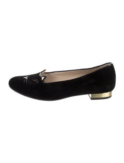 Pre-owned Charlotte Olympia Velvet Graphic Print Loafers In Black