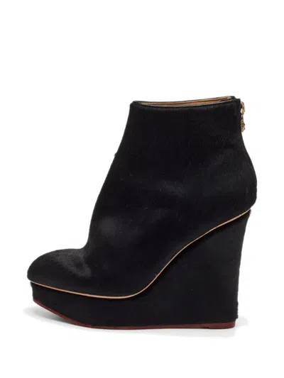 Pre-owned Charlotte Olympia Wedged Ankle Boots In Black