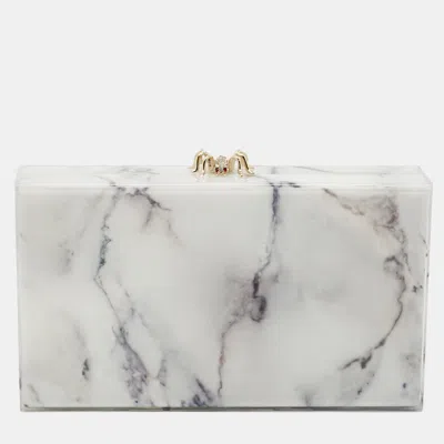 Pre-owned Charlotte Olympia White Marble Effect Perspex Spider Pandora Box Clutch
