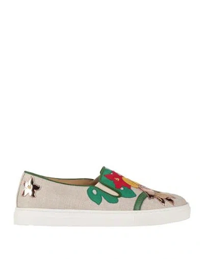 Charlotte Olympia Woman Sneakers Beige Size 6 Leather, Textile Fibers In Multi