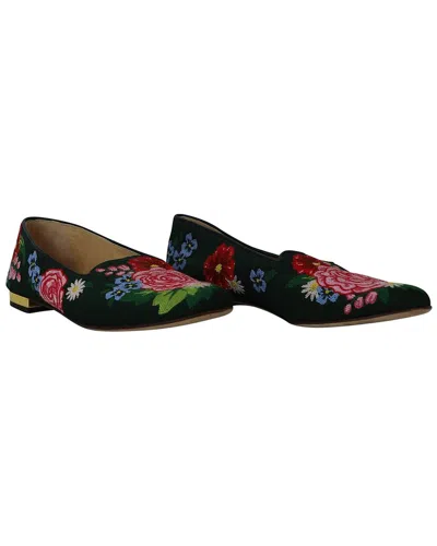 Pre-owned Charlotte Olympia Women's Cotton Rose Garden Floral Embroidered Flat  (authentic Pre-loved)