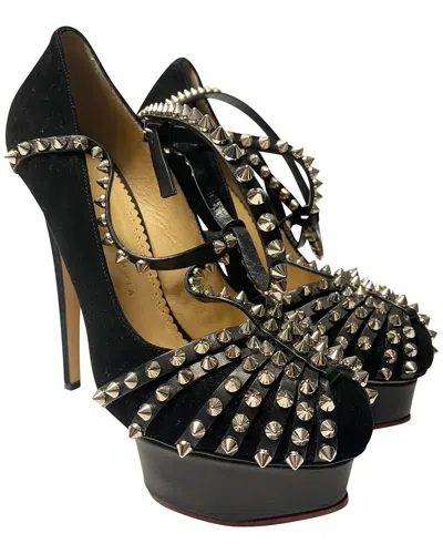 Pre-owned Charlotte Olympia Women's Suede Angry Portia Studded Platform Pump