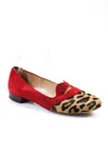 Charlotte Olympia Womens Suede Leopard Print Ponyhair Cutout Flats Red In Red