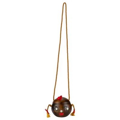 Pre-owned Charlotte Olympia Wooden Face Crossbody Bag In Brown