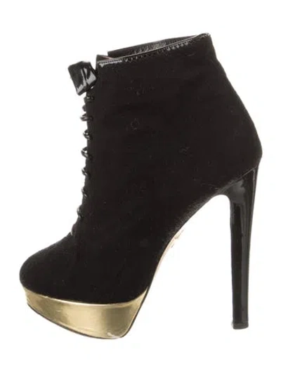 Pre-owned Charlotte Olympia Wool Colorblock Pattern Lace-up Boots In Black