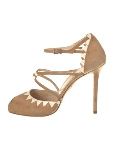 Pre-owned Charlotte Olympia Wool Colorblock Pattern T-strap Pumps In Brown