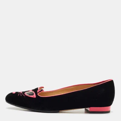 Charlotte Olympia X Barbie Collection Black/pink Velvet Kitty Ballet Flats In Multi