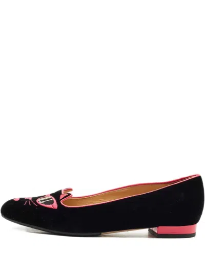 Pre-owned Charlotte Olympia X Barbie Kitty Ballet Flats In Black
