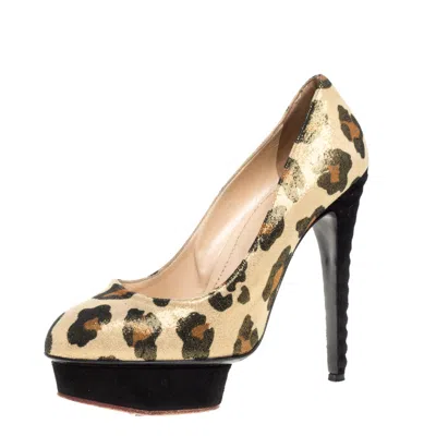 Charlotte Olympia Yellow Glitter Suede Leopard Print Platform Pumps In Brown