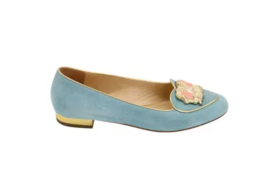 Charlotte Olympia Zodiac Gemini Flat In Light Blue Suede