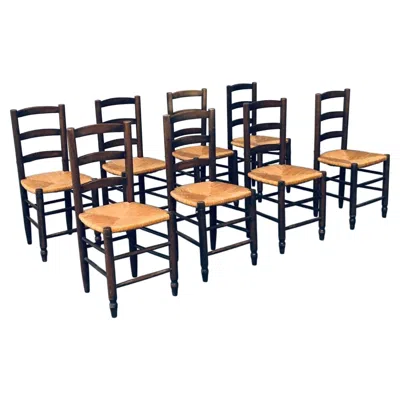 Pre-owned Charlotte Perriand 1940's French Provincial Design Rush Dining Chairs In Brown