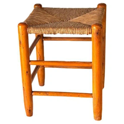 Pre-owned Charlotte Perriand 1950s French Stool In The Style Of  Wood & Woven Straw In Brown