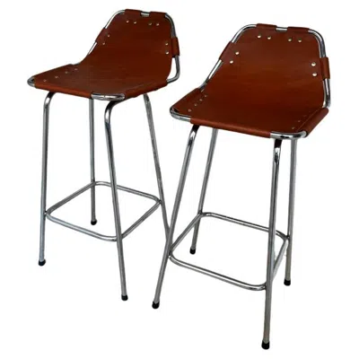 Pre-owned Charlotte Perriand 1960's Vintage 2 Or 4 Original Leather Stools By  For Les Arcs In Brown
