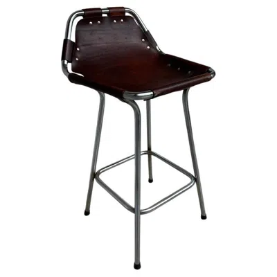 Pre-owned Charlotte Perriand 1960's Vintage One Original Leather Stool By  For Les Arcs In Black