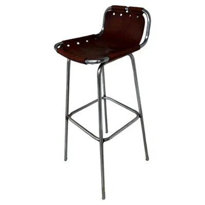 Pre-owned Charlotte Perriand 1960's Vintage One Original Leather Stool By  For Les Arcs In Black