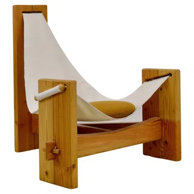 Pre-owned Charlotte Perriand 1970s Tripod Sling Chair In Solid Pine, Minimalist Design From France In Brown