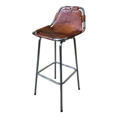 Pre-owned Charlotte Perriand 2x Vintage Original Leather Selected By  Stool For Les Arcs In Brown
