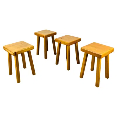 Pre-owned Charlotte Perriand 4  Pine Stools, Les Arcs, 1960's In Brown