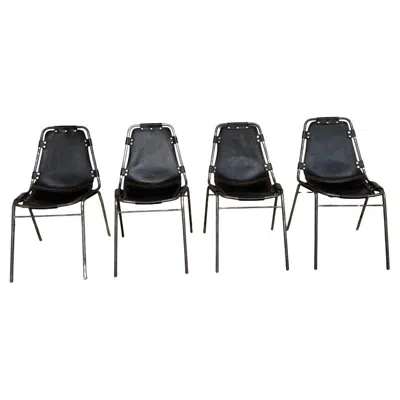 Pre-owned Charlotte Perriand 4 Original Les Arcs Vintage Architectural Dining Chairs  1960s In Black