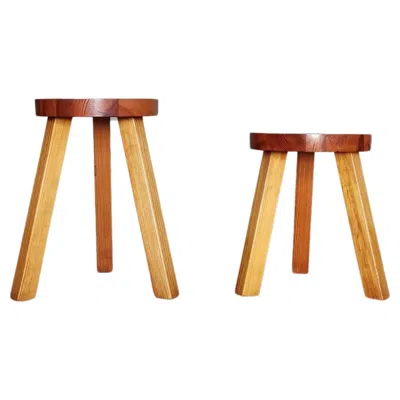 Pre-owned Charlotte Perriand A Pair Of Swedish Stools In Solid Pine. Sweden 1960s. In Brown