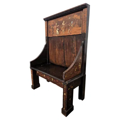 Pre-owned Charlotte Perriand Antique Italian Primitive Rustic Country Marquetry Inlay Wooden Bench In Brown