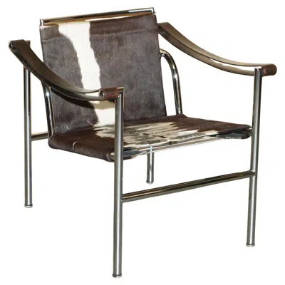 Pre-owned Charlotte Perriand Designer Vintage Mid Century Modern Le Corbusier Cassina Lc1 Cow Hide Armchair In Gray