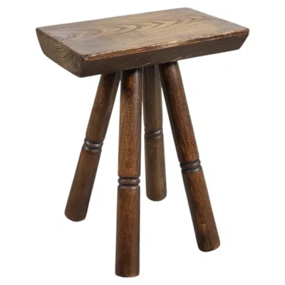Pre-owned Charlotte Perriand Dutch Mid-century Brutalist Oak Milking Stool,  Style In Brown