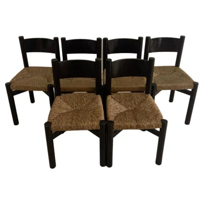 Pre-owned Charlotte Perriand Ensemble Of 6 Black Chairs