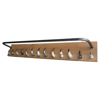 Pre-owned Charlotte Perriand Extra Large Solid Oak, Steel And Cow Horn Wall Coat Rack, France, 1960's In Brown