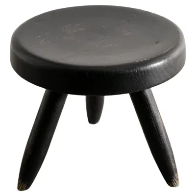 Pre-owned Charlotte Perriand French Mid Century Black Berger Low Wooden Stool By , 1950s