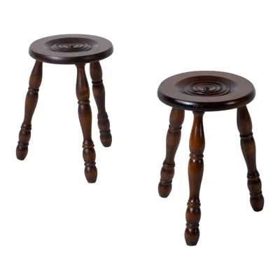 Pre-owned Charlotte Perriand French Midcentury Tripod Stool, A Pair In Brown