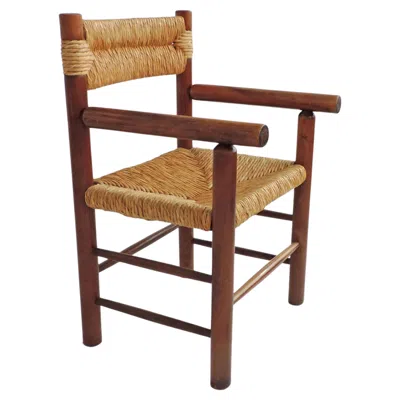 Pre-owned Charlotte Perriand Italian 1960s Armchair In Straw And Wood In The Style Of  In Brown