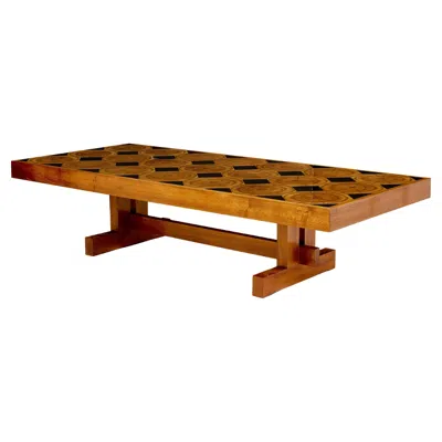 Pre-owned Charlotte Perriand Large French Coffee Table Oak Wood Petrified Wood And Slate Top 1960 In Gray
