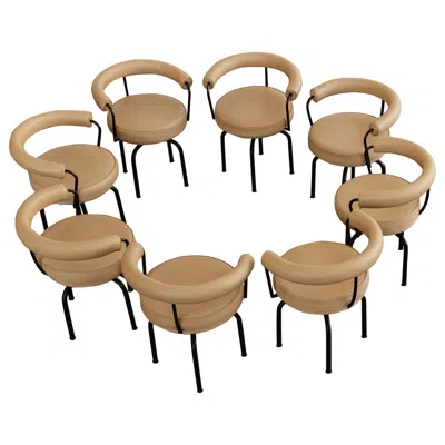 Pre-owned Charlotte Perriand “lc7” Chairs For Cassina, 1927, Sand Beige Leather, Set Of 8 In Brown