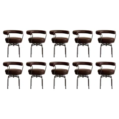 Pre-owned Charlotte Perriand “lc7” Chairs For Cassina, Brown Leather, 1927, Set Of 10