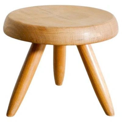 Pre-owned Charlotte Perriand Mid Century Berger Low Stool In Cherry Wood Produced In 1960s In Brown